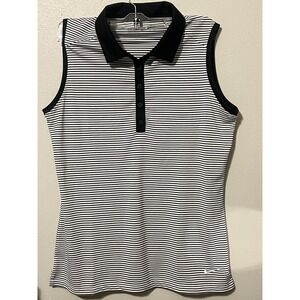 Nike Women's Dri-Fit Stripe Polo Shirt Black‎ White Sz Medium